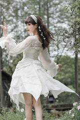 White Multi-layer Bowknot Sweet Elegant Princess Irregular Lolita Dress - Product - 5