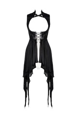 Black Chiffon Sleeveless Cut-Out Chest Irregular Hem Lace-Up Buckled Women's Punk Jacket - Product - 3