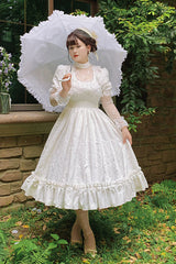 Round Collar Lace Long Sleeves Miss Winnie Plus Size Sweet Lolita OP Dress - White - 2