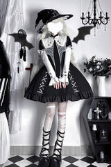 Black Short Sleeves Spider Witch Print Ruffle Gothic Lolita Dress - Product - 3