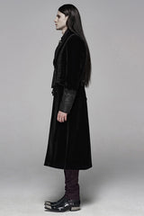 Black Long Sleeves Jacquard Lace-Up Slim Men's Gothic Long Coat - Product - 2