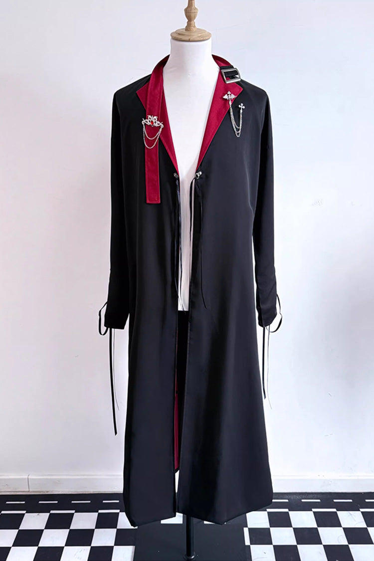 Black/Red [Night Sentinel] Long Sleeves Ouji Gothic Lolita Long Trench Coat - Product - 3