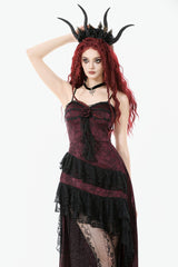 Black/Red Rose Irregular Multi-Layered Lace Ruffled Women's Gothic Slip Dress Wedding Dress - Product - 5