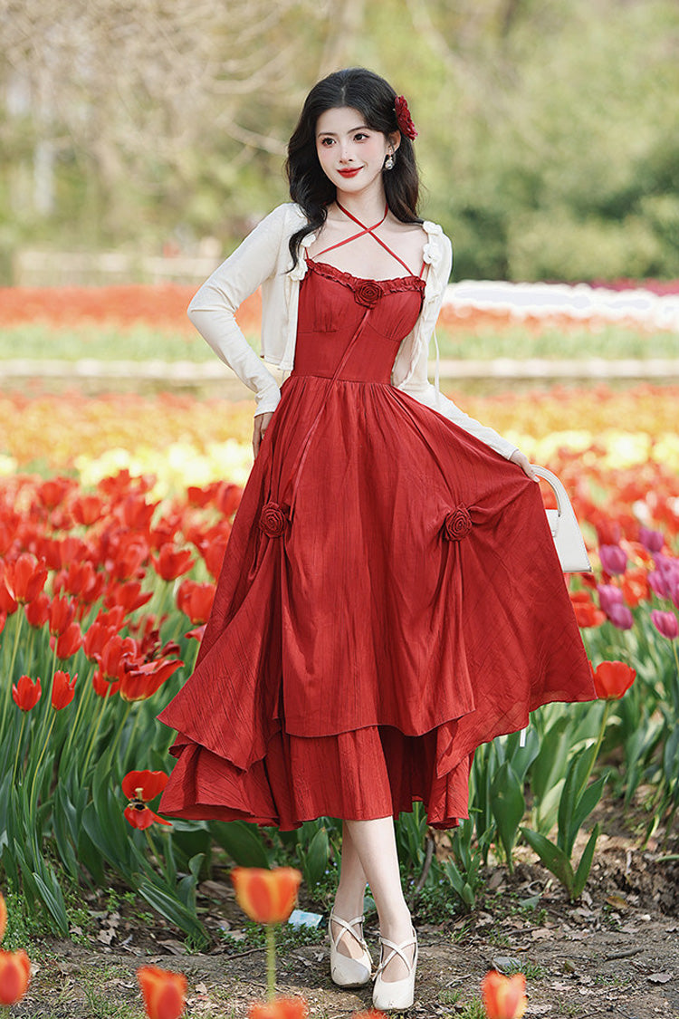 Red Sleeveless Double-Layered Ruffled Rose Classic Lolita Jsk Dress - Product - 12