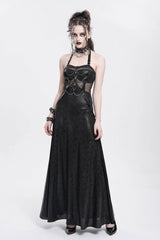 Black Halterneck Stitching Mesh Chained Women's Punk Dress - Black - 1