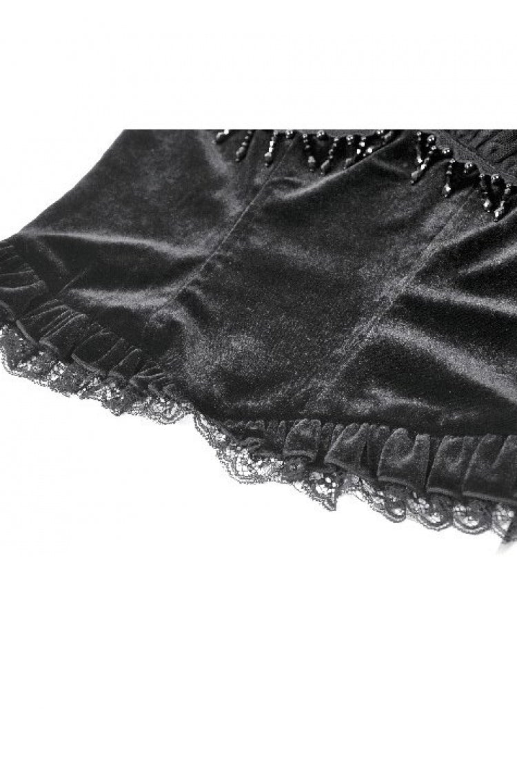 Black Lace Mesh Patchwork Velvet Women's Gothic Vintage Bustier with Beaded Tassel Drops - Product - 13