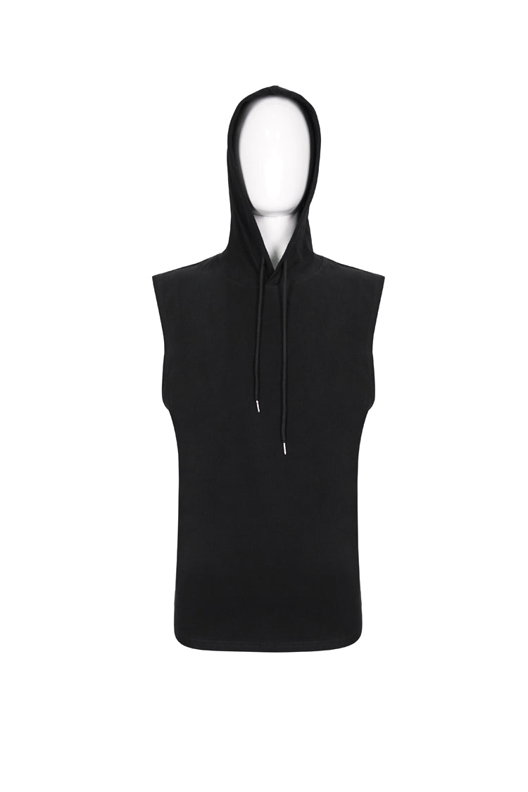 Black Knit Irregular Simple Versatile Sleeveless Hooded Men's Punk Tank Top - Product - 6