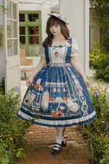 Dark Blue [Tea Party] Short Sleeves Print Ruffle Bowknot Lace Sweet Elegant Lolita Dress - Product - 2