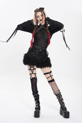 Black Plush Stitching Buckle Straps Women's Punk Shorts - Product - 6