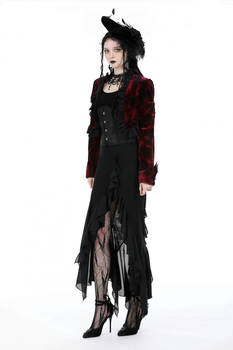 Black Women's Gothic Side Slit Ruffled Slim Fit Fishtail Skirt - Product - 11