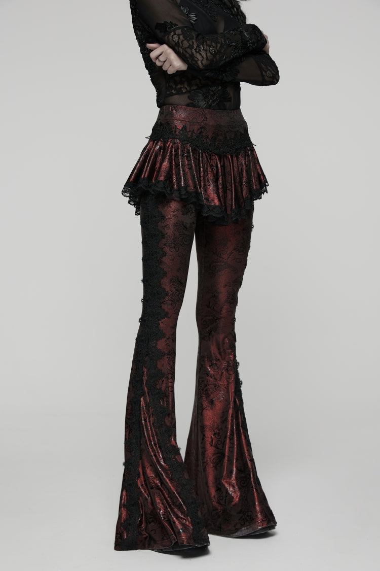Red Printed Lace Slim Faux Two-Piece Women's Gothic Flared Pants - Product - 8