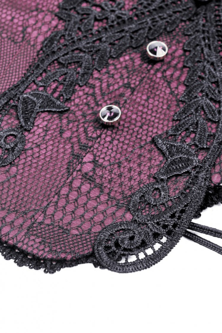 Purple Butterfly Embroidered Lace Women's Luxurious Royal Underbust Corset - Product - 17