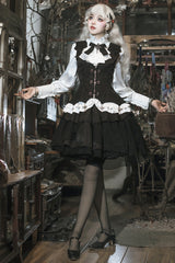 Black/White [The Duke of Blood] Multi-Layered Ruffle Bowknot Gothic Lolita Vest Skirt Set - Product - 7