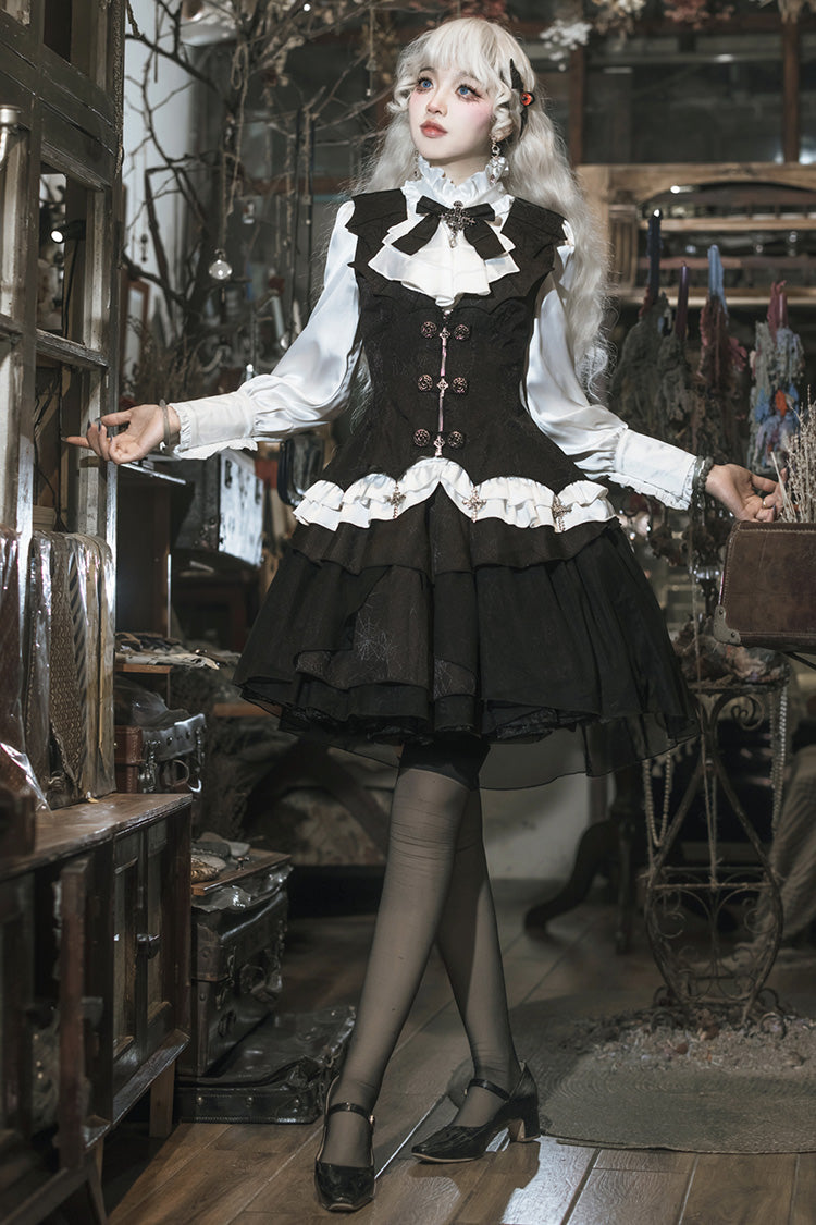 Black/White [The Duke of Blood] Multi-Layered Ruffle Bowknot Gothic Lolita Vest Skirt Set - Product - 7