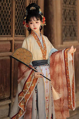 [Cloud-Clad Fairy] Long Sleeves Printed Ruffled Embroidered Classic Chinese Style Hanfu Dress Set 2 Colors - Product - 12