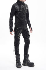 Black Buckle-up Spaghetti Straps Stitching Men's Gothic Pants - Product - 5