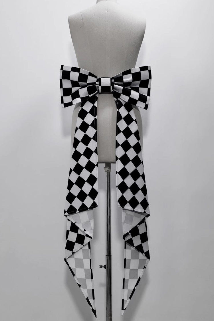Black/White Rabbit Theater Checkerboard Print Ouji Lolita Waist Bowknot - Black/White(Single-sided) - 1
