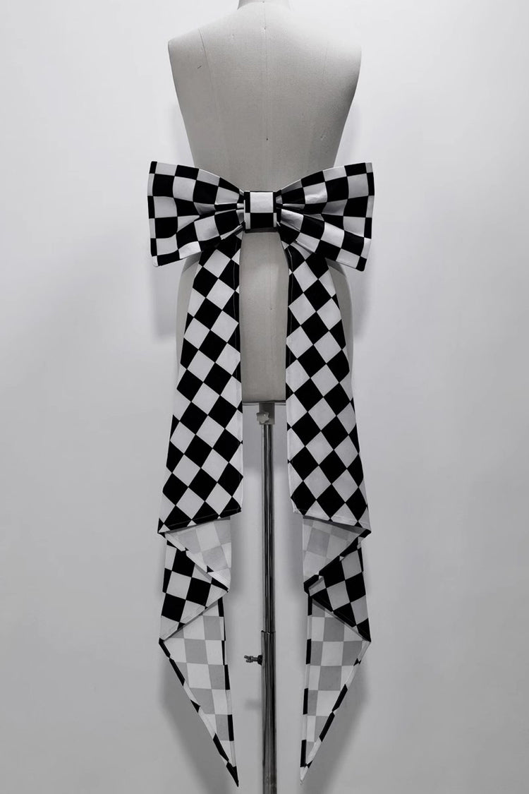 Black/White Rabbit Theater Checkerboard Print Ouji Lolita Waist Bowknot - Black/White(Single-sided) - 1