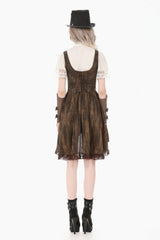 Beige Stand Collar Short Puff Sleeves Lace Sheer Lace-Up Women's Gothic Blouse with Detachable Bowknot - Product - 11