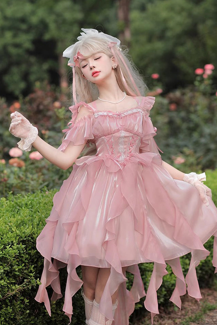 Princess Wedding High Waisted Lace Sweet Lolita Strapless Dress 2 Colors - Product - 6
