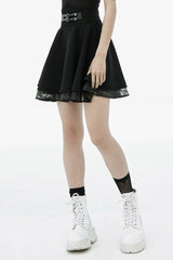 Black Front Metal Buckle Loops High Waist Splice Mesh Women's Punk Skirt - Product - 2