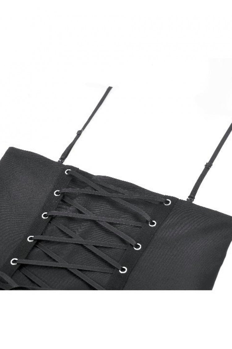 Black/White Contrast Stripes Lace-Up Multi-Layered Ruffled Hem Women's Gothic Slip Dress - Product - 13