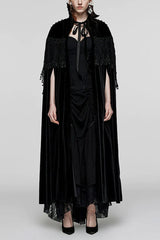 Black Bat Stand Collar Stitching Lace Nails Decorated Womens Gothic Cloak - Black - 1