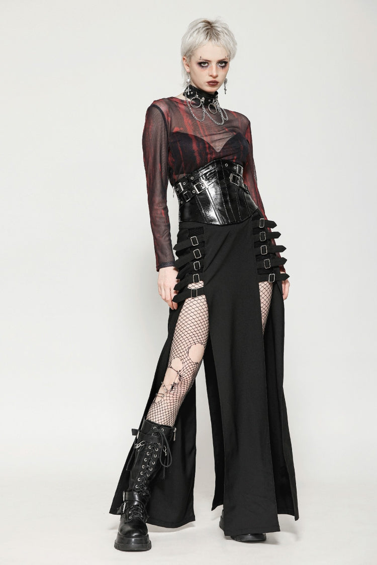 Black Lace-Up Buckled Women's Punk Patent Leather Underbust Corset - Product - 8