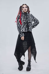 Black/White Stripe Design Shiny Belt With D-Shaped Buckle Decoration Padded Women's Punk Jacket - Product - 2
