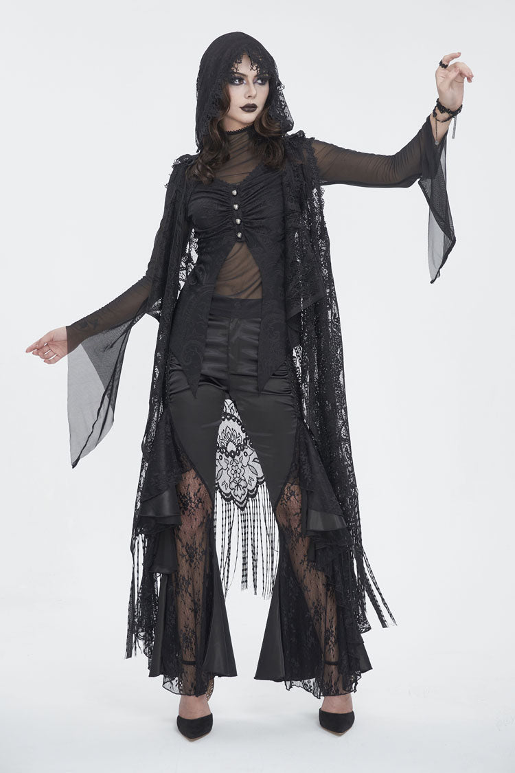 Black Ruffle Lace Stitching Womens Gothic Flared Pant - Product - 7