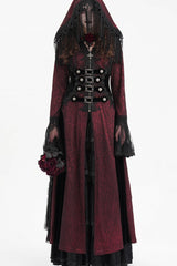 Red Buckle-up Tassels Women's Gothic Jacket with Hood - Product - 3