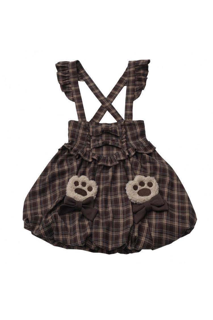 Brown [Fluffy Little Bear] Sleeveless Printed Ruffled Bow Sweet Lolita Strap Dress - Product - 14