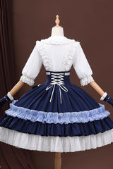 Blue/White Identity V Gardener Cosplay Half Sleeves Ruffle Bowknot Lace Sweet Lolita Skirt Set - Product - 3