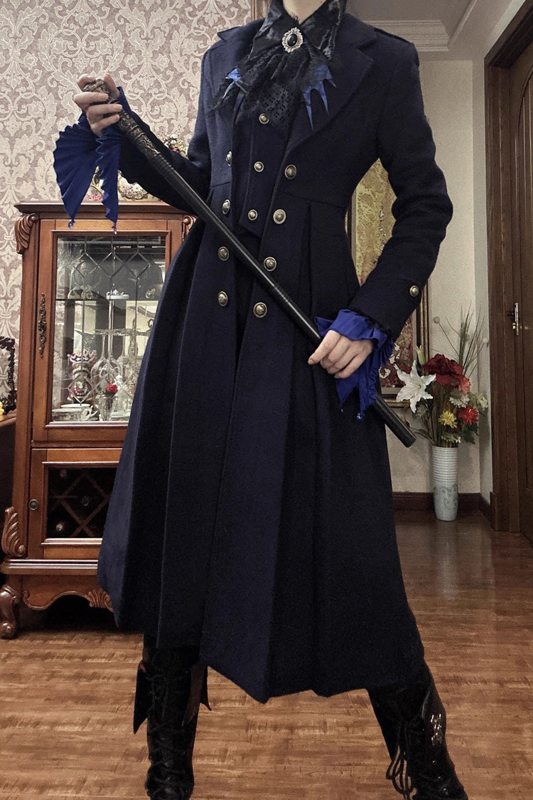 [Paranoid’s Punishment ] Wool Long Sleeves Slim Gothic Lolita Trench Coat 4 Colors - Blue - 4