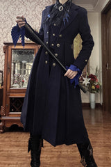 [Paranoid’s Punishment ] Wool Long Sleeves Slim Gothic Lolita Trench Coat 4 Colors - Blue - 4