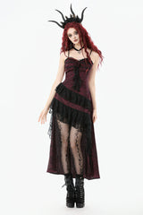 Black/Red Rose Irregular Multi-Layered Lace Ruffled Women's Gothic Slip Dress Wedding Dress - Product - 9