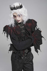 Black/Red Stand Collar Long Sleeves Ruffled Men's Gothic Plunging Shirt - Product - 2
