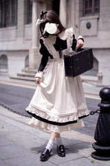 Black [Angelina] Doll Collar Long Sleeves Ruffle Bowknot Classic Vintage Elegant Lolita Dress - Product - 9