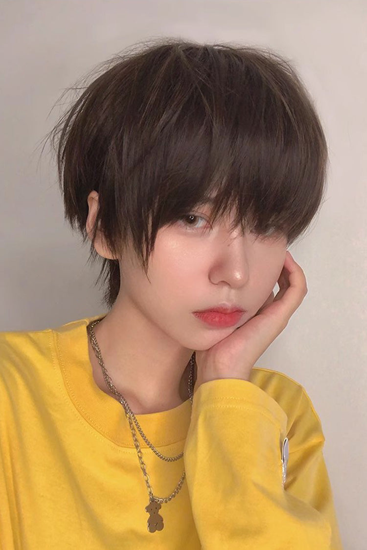 Brown Natural Short Hair Neat Bangs Prince Ouji Wig - Product - 2
