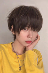 Brown Natural Short Hair Neat Bangs Prince Ouji Wig - Product - 2