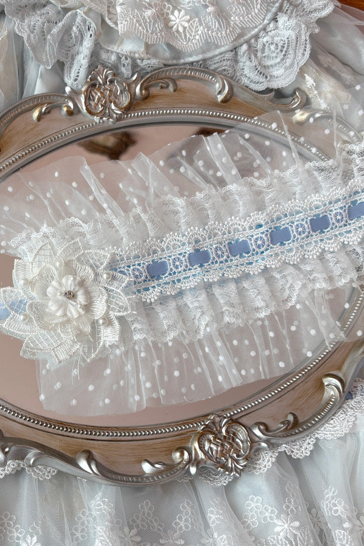 Blue [Moonlight Woven Flower Box] Square Collar Multi-Layered Ruffled Hanayome Embroidered Bow Lace Sweet Plus Size Lolita Jsk Dress Set - Product - 7