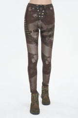 Brown High Waisted Print Women's Punk Pants - Brown - 1