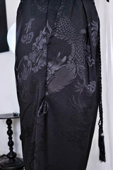 Black Dragon-Pattern Jacquard Printed Ouji Gothic Chinese Style Handsome Lolita Tassel Pants - Product - 8