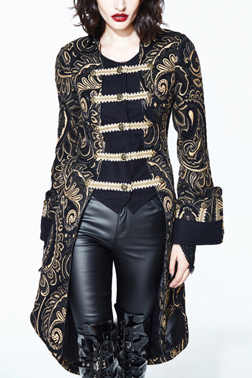 Brown With Gold Fake Two Pieces Pirate Costume Gothic Womens Coat - Brown/Gold - 1