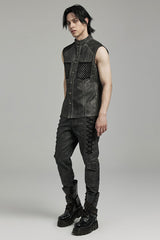 Grey Stand Collar Stitching Men's Punk Vest - Product - 4