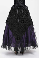 Black/Purple Floral Embroidered Beaded Women's Gothic Long Skirt - Product - 5