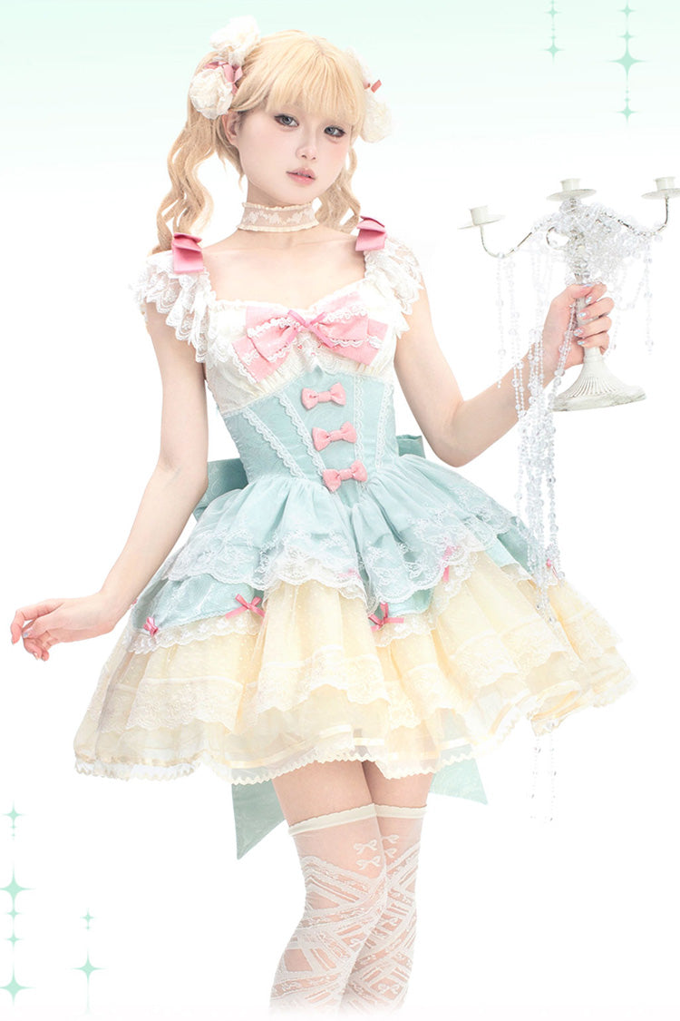 Mint Green [Parfait Romance] Sleeveless Ruffle Bowknot Lace Sweet Elegant Ballet Lolita Jsk Dress - Mint-Green - 1