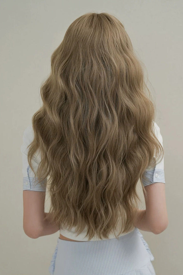 Milk Tea Brown Korean Style Fluffy Face-Framing Air Bangs Wavy Sweet Lolita Wig - Product - 3