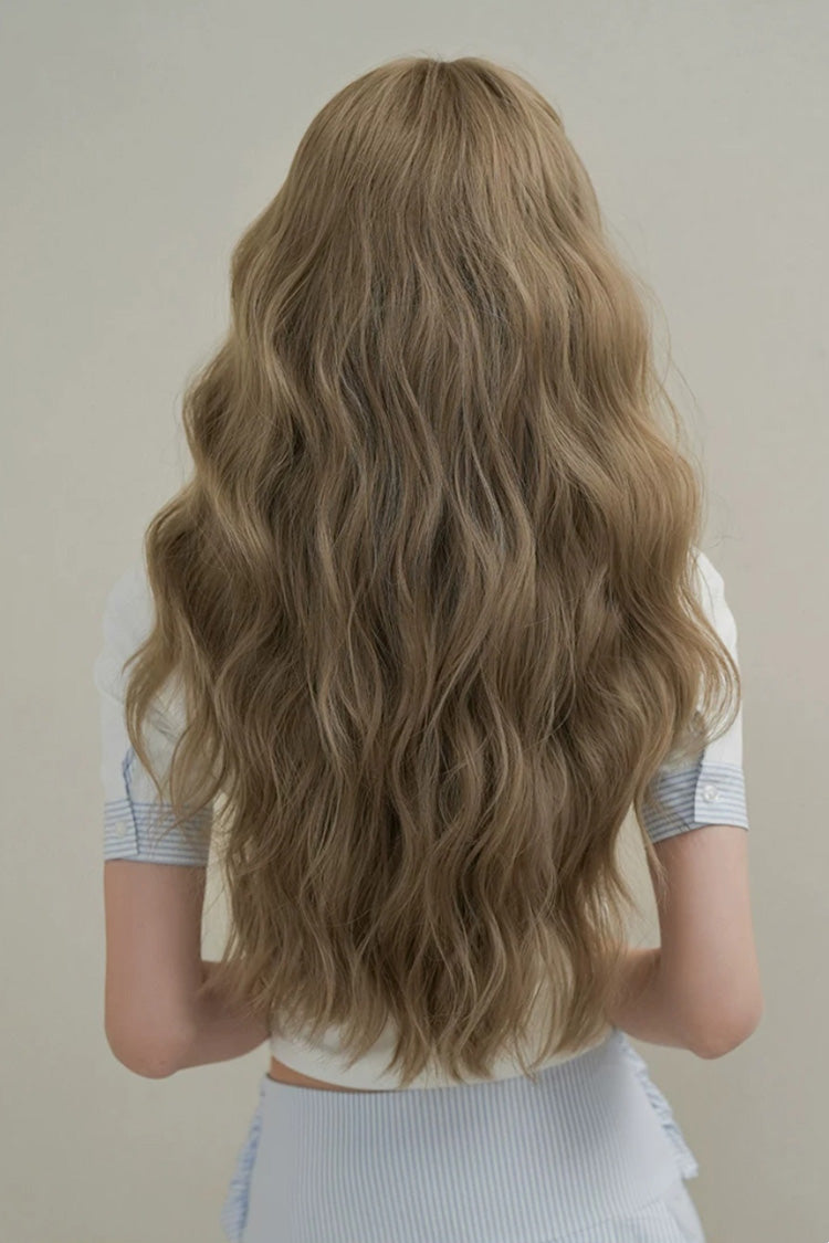 Milk Tea Brown Korean Style Fluffy Face-Framing Air Bangs Wavy Sweet Lolita Wig - Product - 3