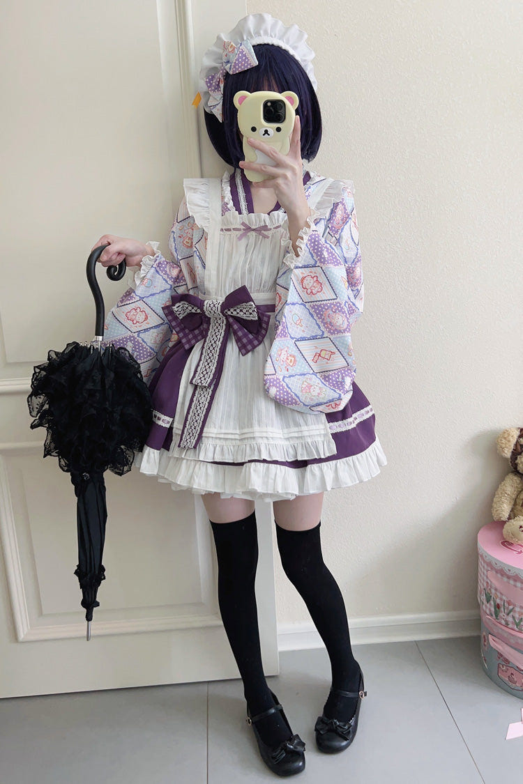 [Showa Sweet Pet] Ruffle Bowknot Sweet Japanese Maid Lolita Dress 6 Colors - Product - 15